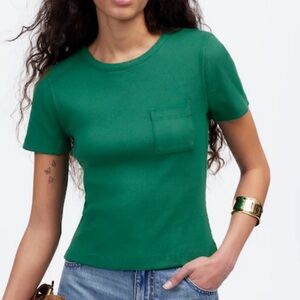 Madewell Garment-Dyed Ribbed Crewneck Pocket Tee size small 100 cotton green